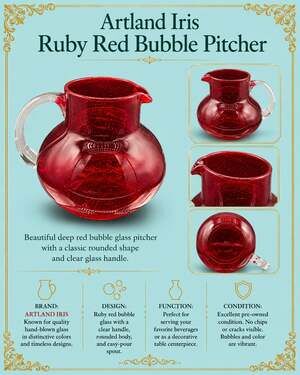Artland Iris Ruby Red Bubble Glass Hand-Blown Pitcher